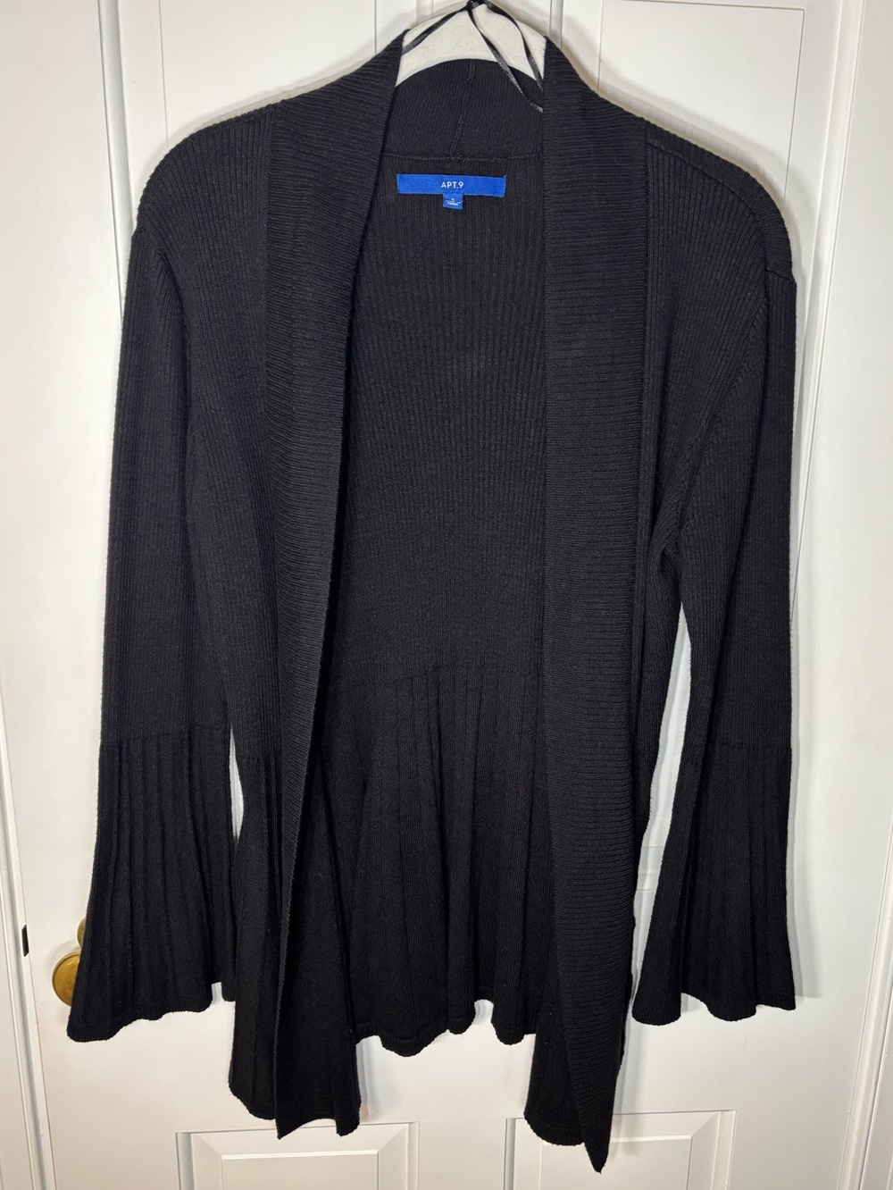 Women’s Small Apt. 9 Black Open-Front Ruffled Flared Ribbed Hem Cardigan